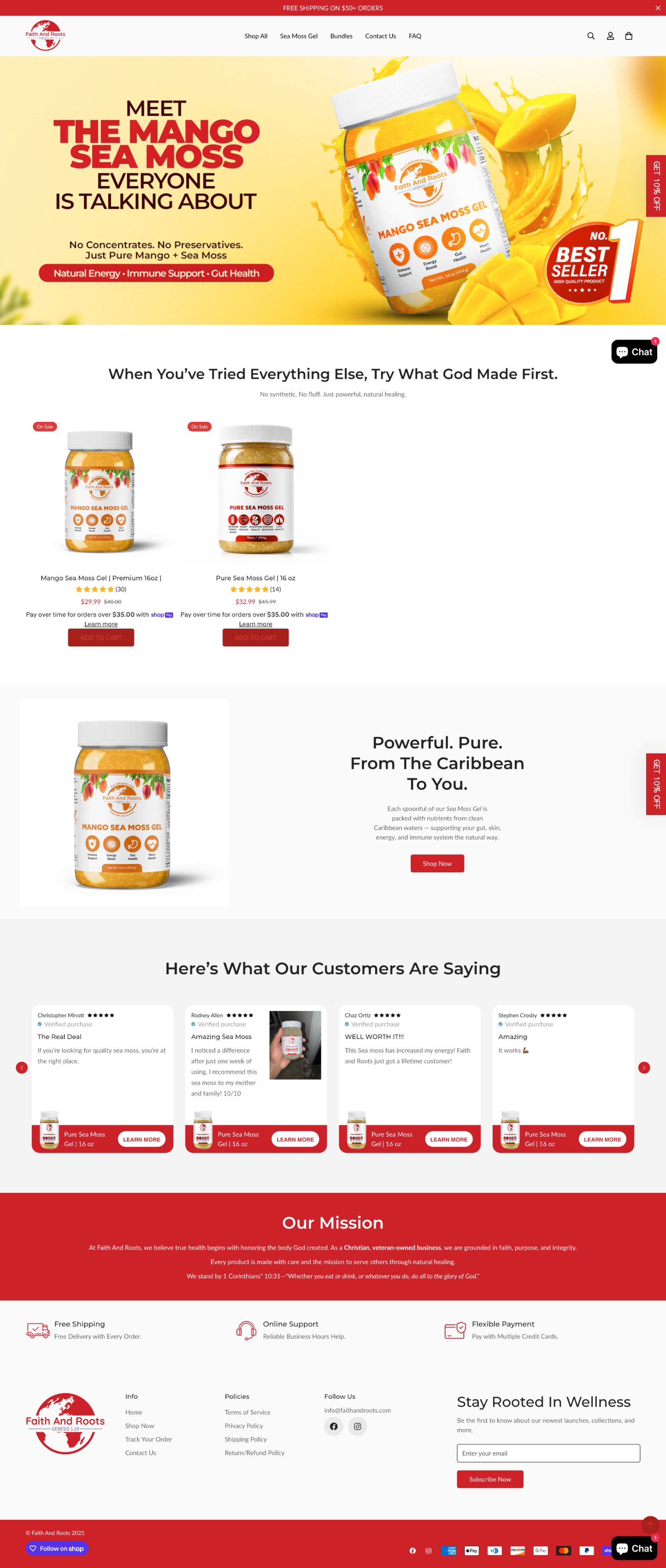 Original e-commerce hero — cream 'Mango Sea Moss' layout before the redesign